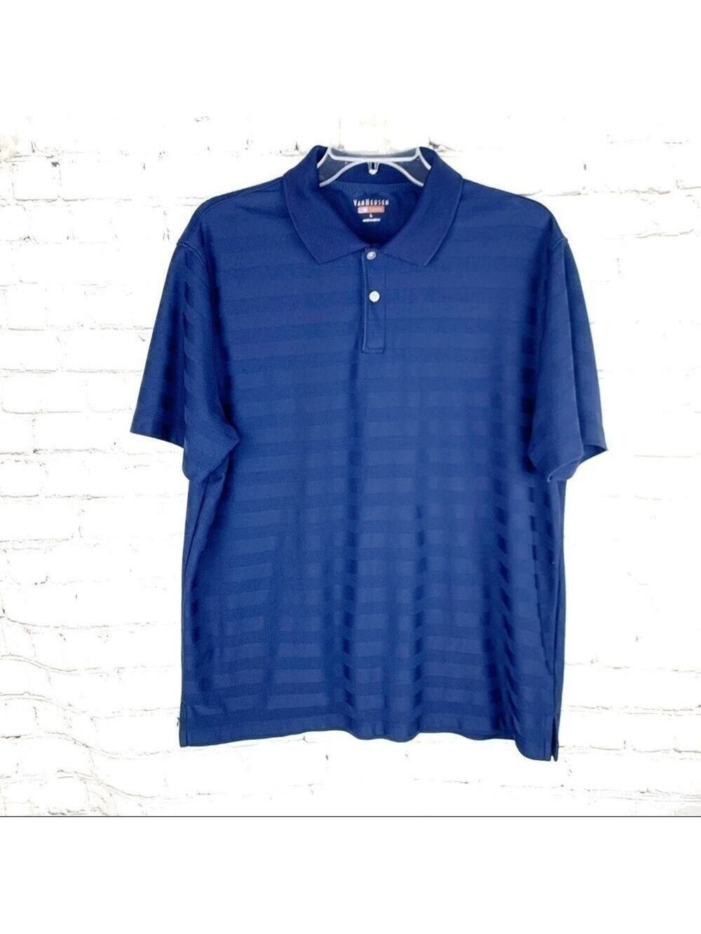 EUC-Van Heusen Traveler, Short Sleeve, Stripes, No-Iron Golf, Blue Polo Shirt LG